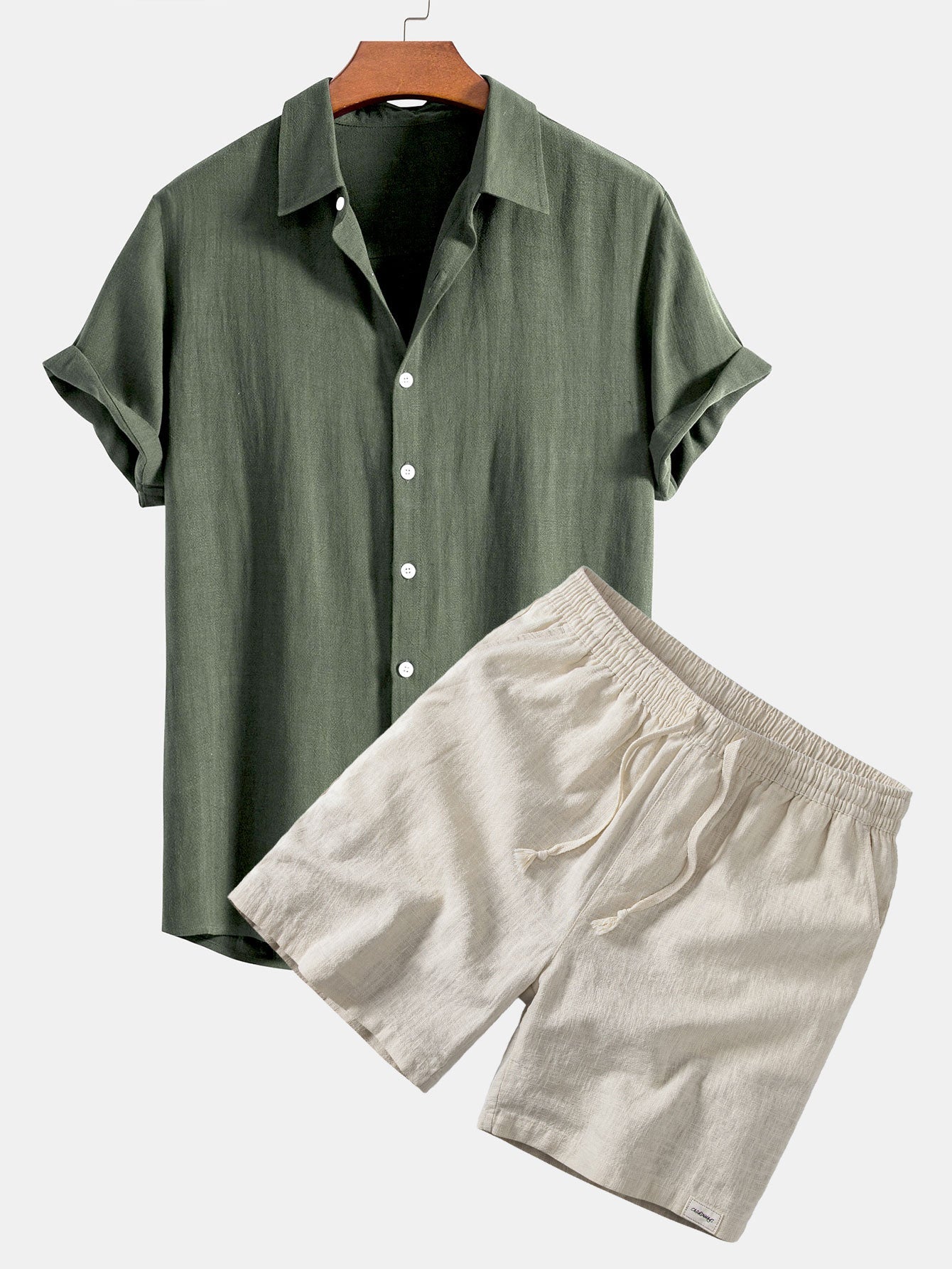 Camisa abotonada de mezcla de lino y rayón y pantalones cortos de 7" con cordón de ajuste de mezcla de lino