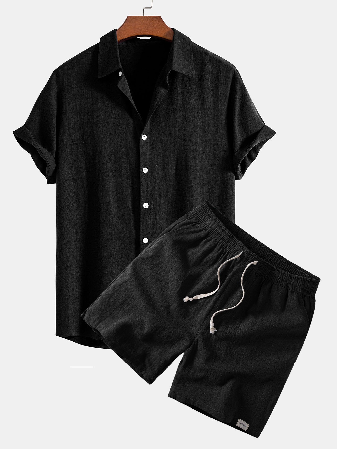 Camisa abotonada de mezcla de lino y rayón y pantalones cortos de 7" con cordón de ajuste de mezcla de lino