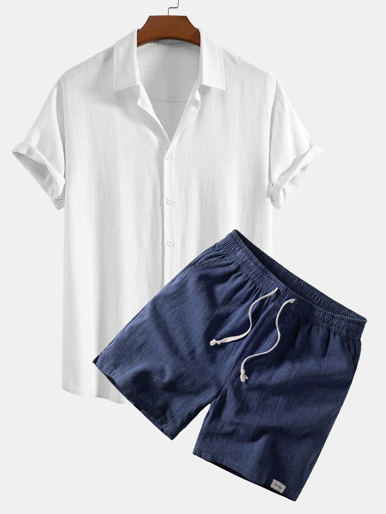 Camisa abotonada de mezcla de lino y rayón y pantalones cortos de 7" con cordón de ajuste de mezcla de lino
