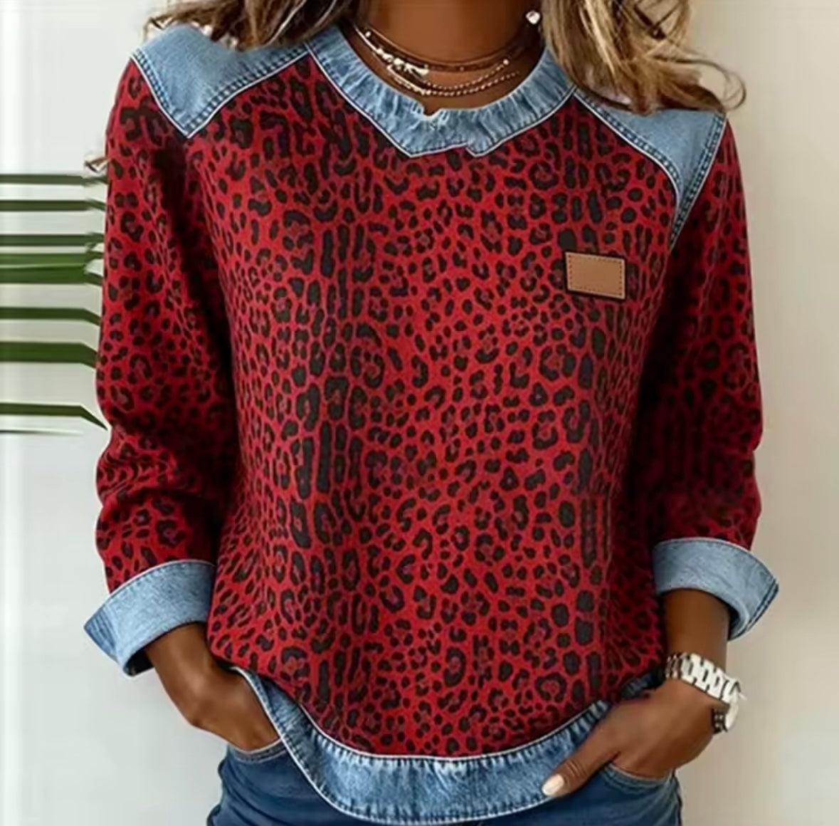 Hollyn™ | Jersey de Estampado de Leopardo con Cuello Vaquero