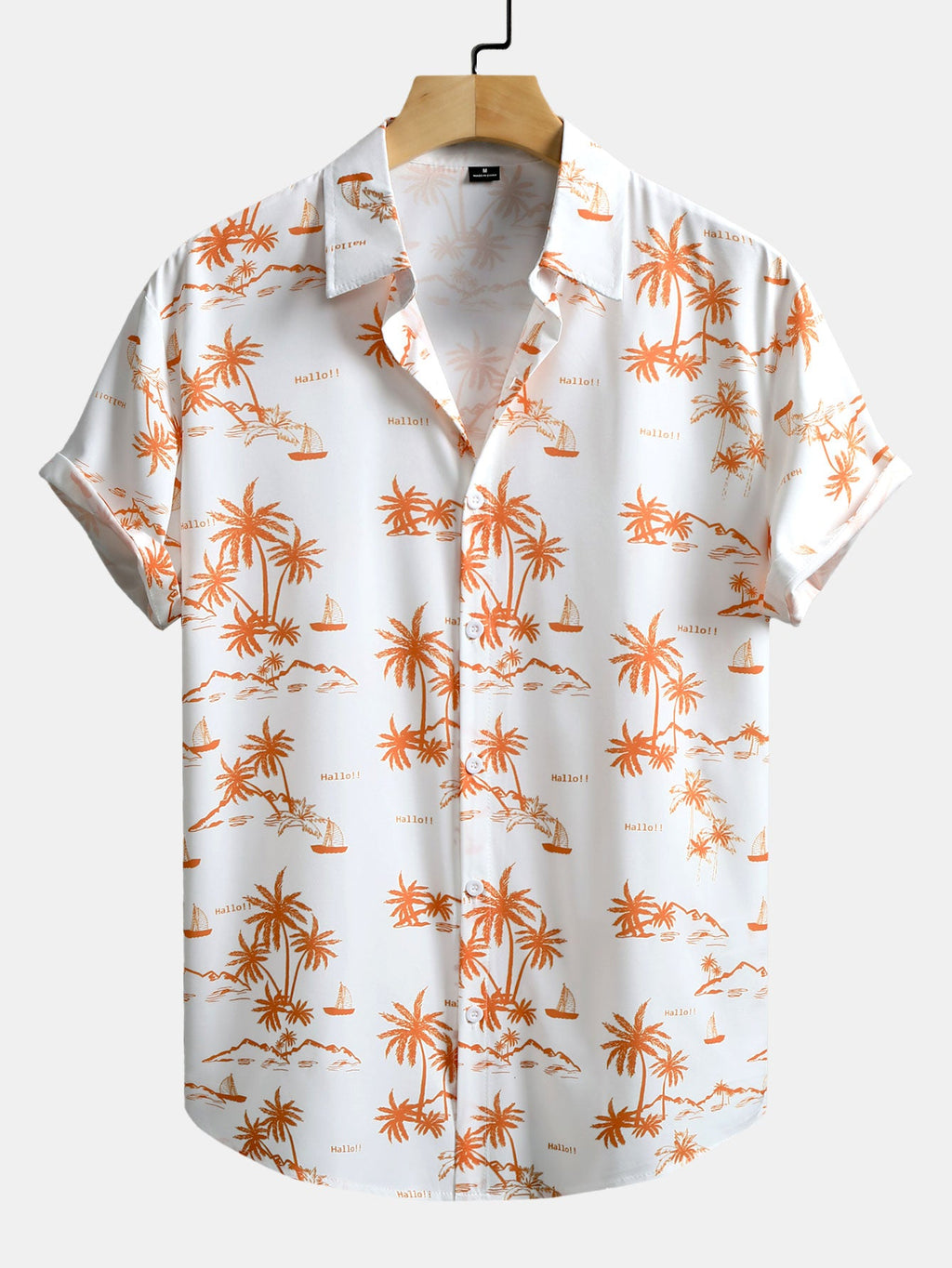 Camisa abotonada con estampado de palmeras y bañador corto