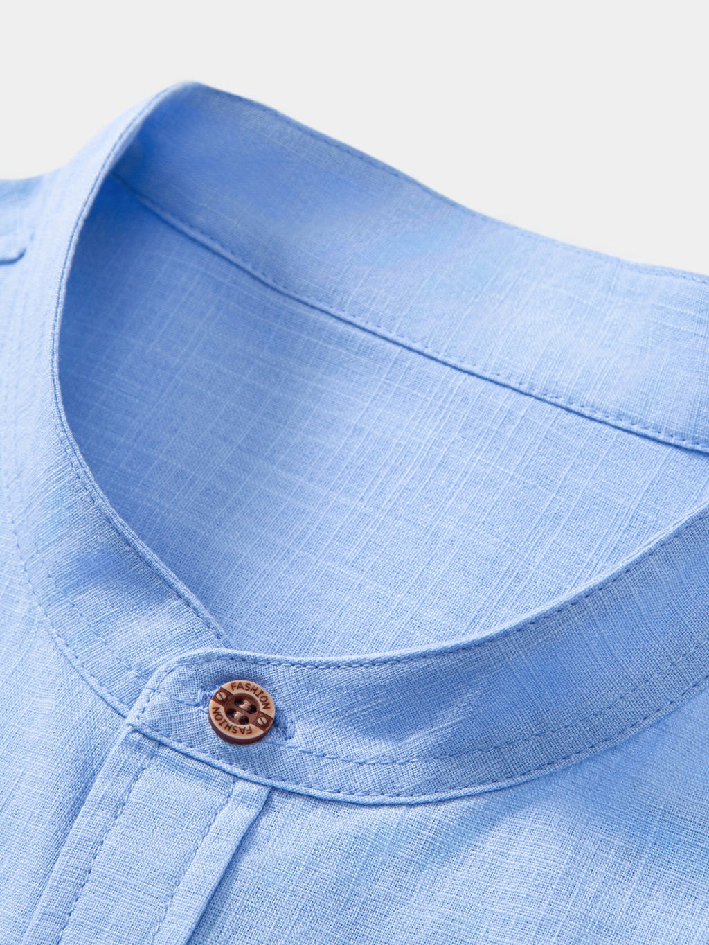 Short Sleeve Linen Look Stand Collar Shirt