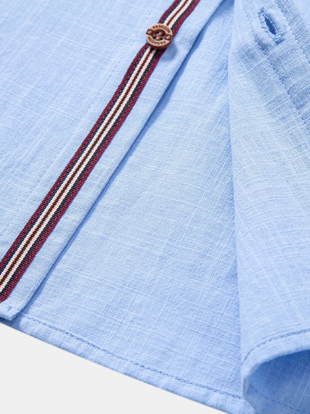 Short Sleeve Linen Look Stand Collar Shirt