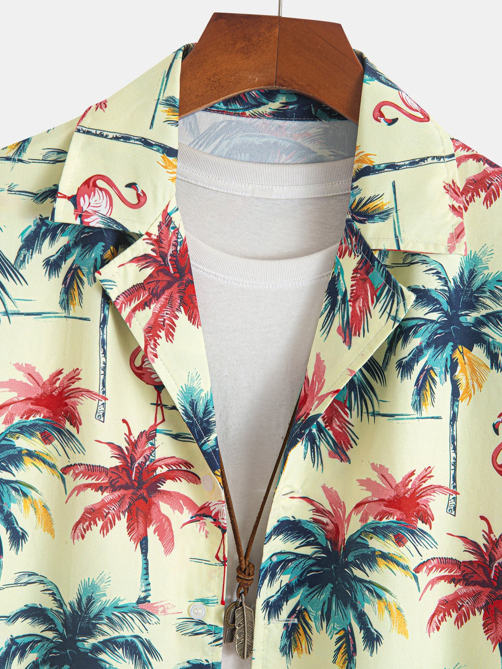 Camisa abotonada y bañador tipo bermuda «Relax Fit Flamingo» con estampado tropical de palmeras
