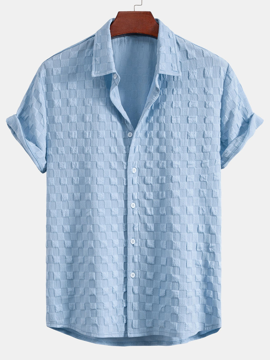 Camisa abotonada con estampado de ajedrez en jacquard y pantalones cortos con cordón