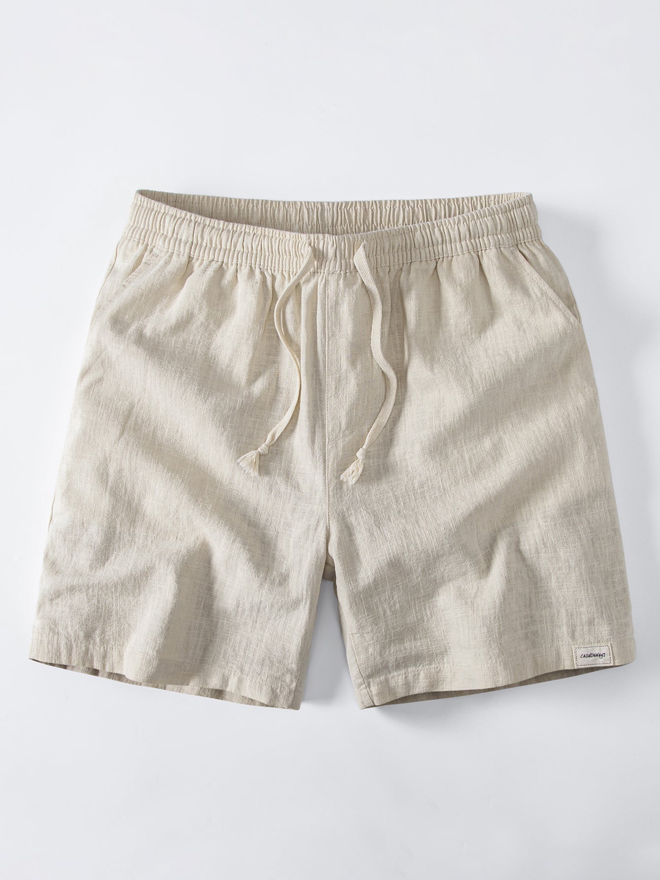 Camisa abotonada de mezcla de lino y rayón y pantalones cortos de 7" con cordón de ajuste de mezcla de lino