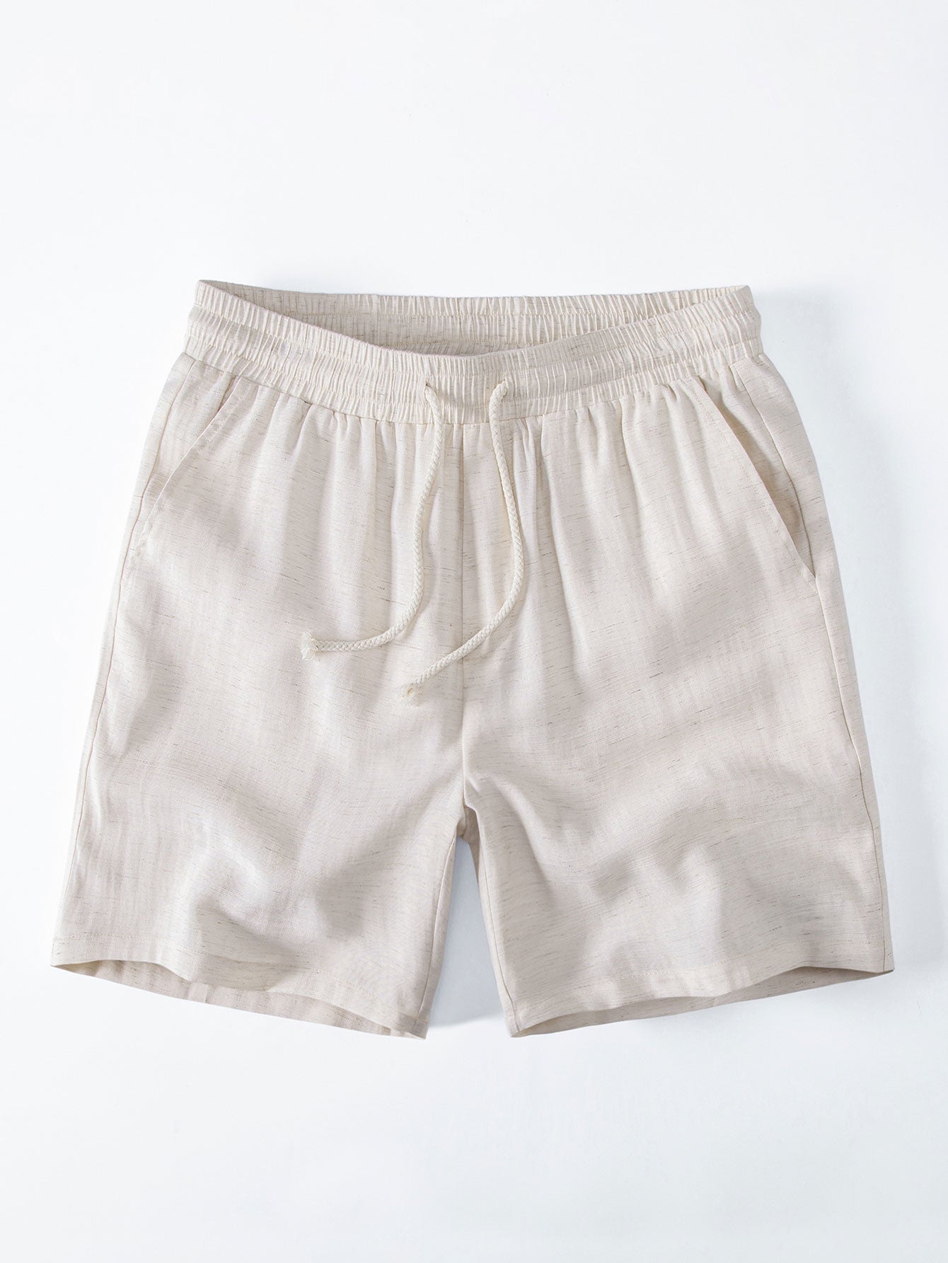 Camisa abotonada de mezcla de lino y rayón y pantalones cortos con cordón de 7"