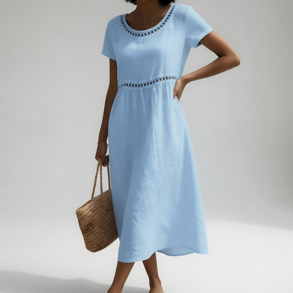 Olivia - Vestido Midi con Detalle de Bordado Calado