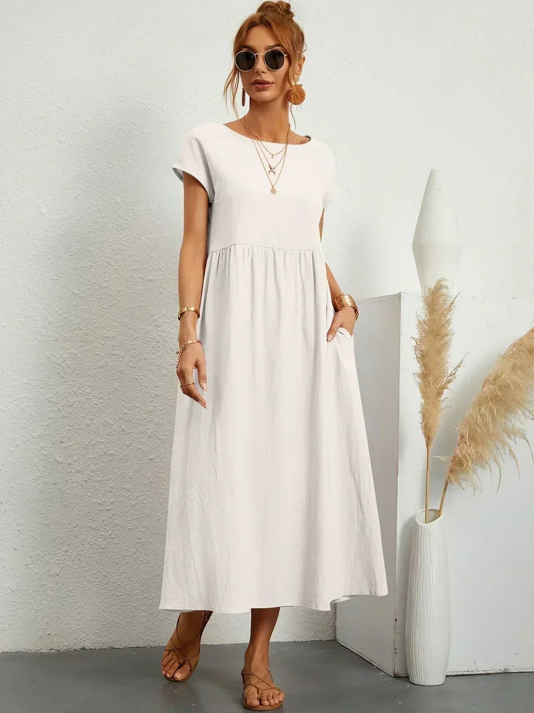 Nerys | Vestido midi blanco transpirable