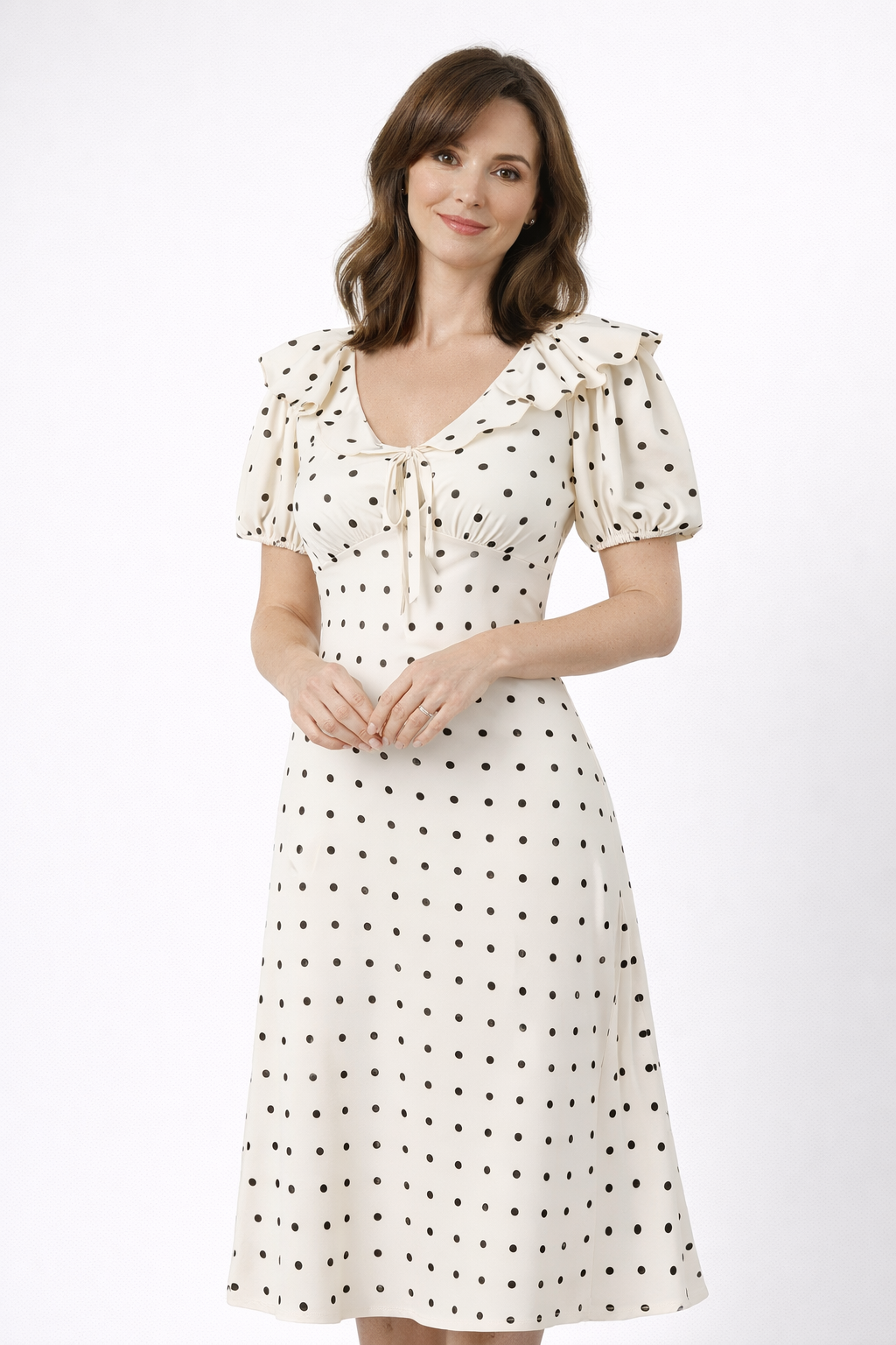 Loveday | Vestido midi de lunares con volantes