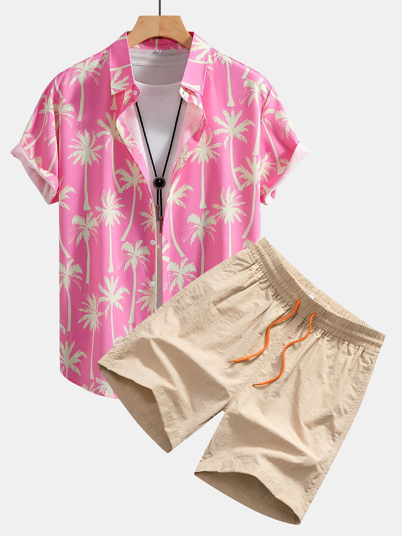 Camisa abotonada con estampado de palmeras y bañador corto