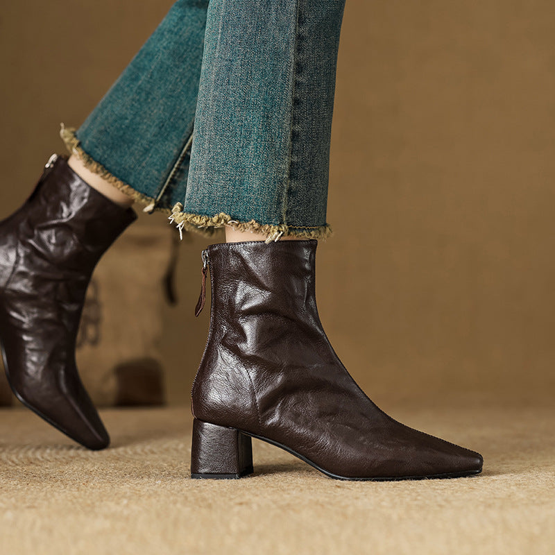 Riona – Botines de Piel Auténtica con Tacón de Bloque