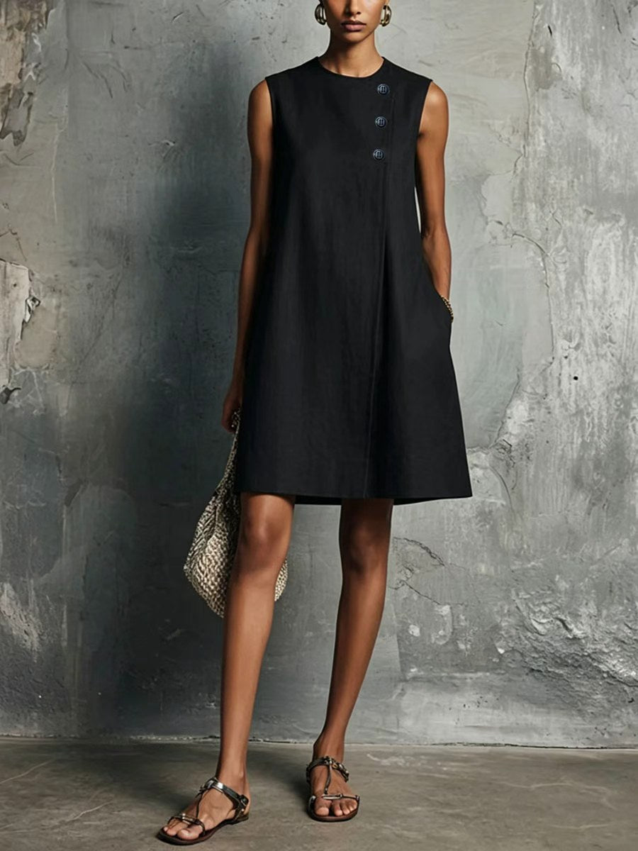 AUBREY | VESTIDO CORTO CON BOTONES ASIMÉTRICOS