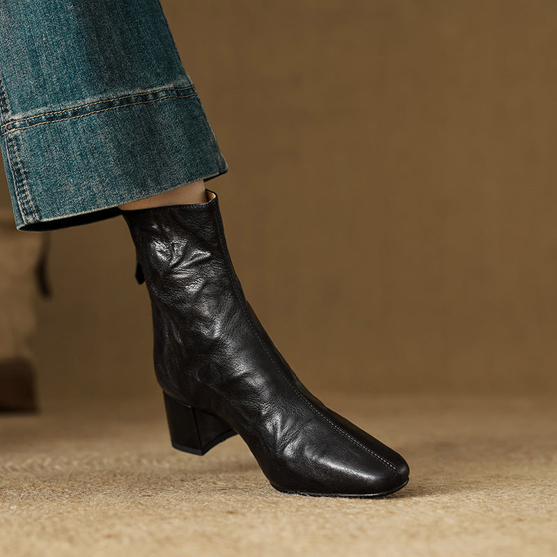 Riona – Botines de Piel Auténtica con Tacón de Bloque