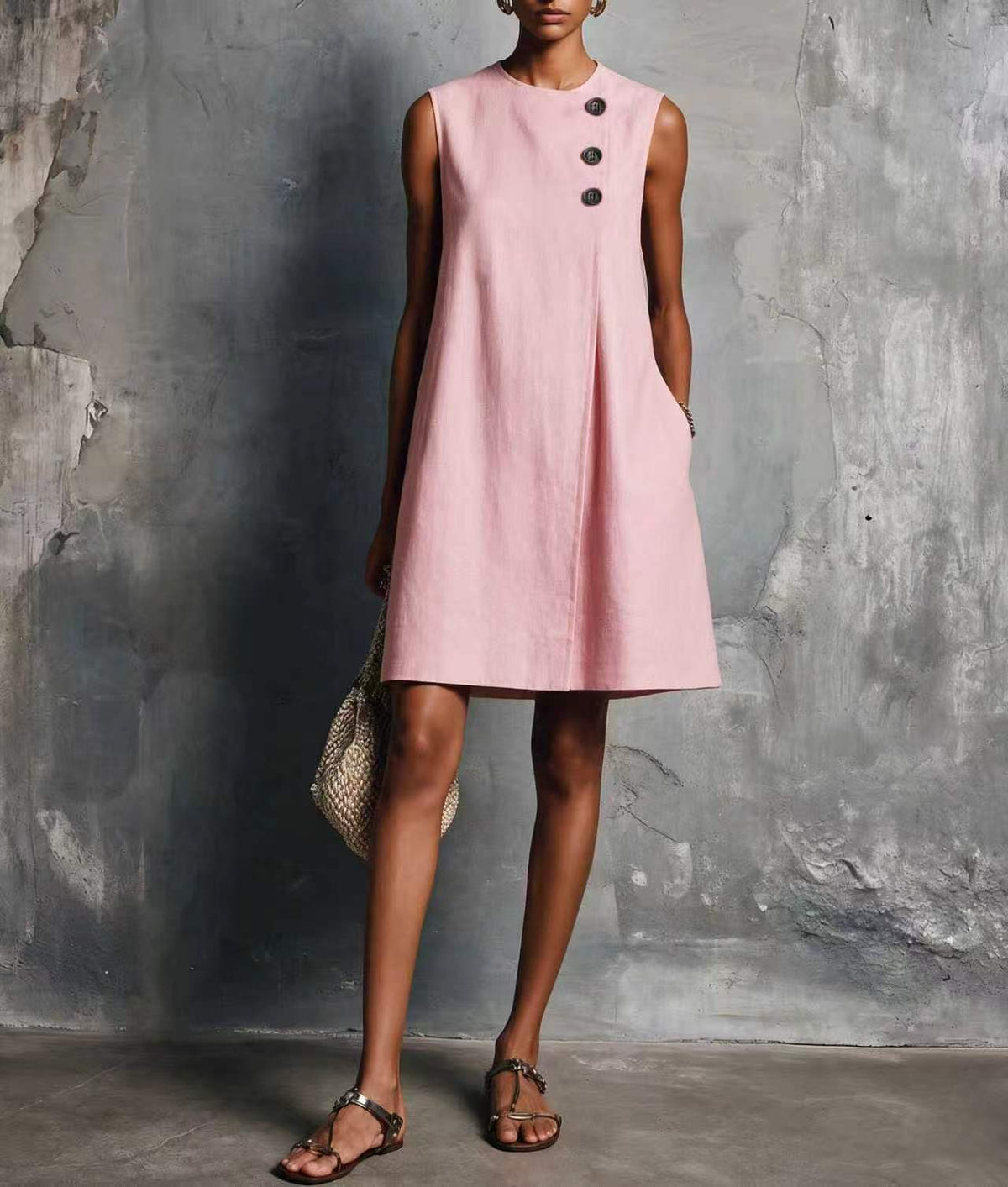 AUBREY | VESTIDO CORTO CON BOTONES ASIMÉTRICOS