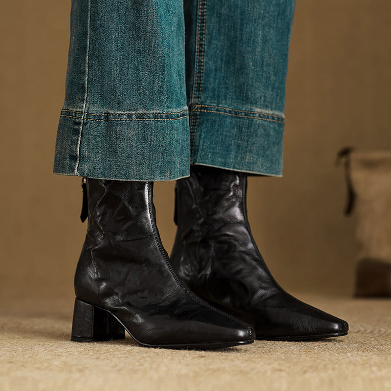 Riona – Botines de Piel Auténtica con Tacón de Bloque