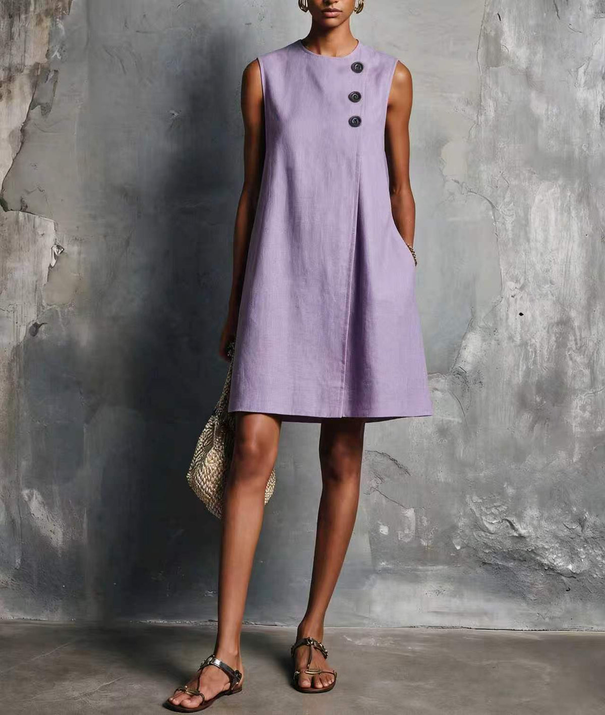 AUBREY | VESTIDO CORTO CON BOTONES ASIMÉTRICOS