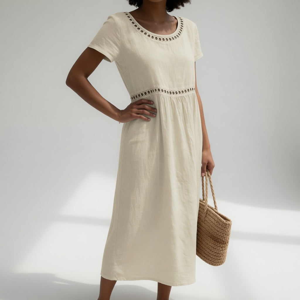 Olivia - Vestido Midi con Detalle de Bordado Calado