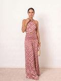 Conjunto estampado con top halter y falda larga