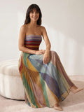Vestido largo plisado multicolor