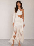 Vestido midi asimétrico con flecos