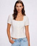 Blusa Blanca Cuello Cuadrado Botones Encaje