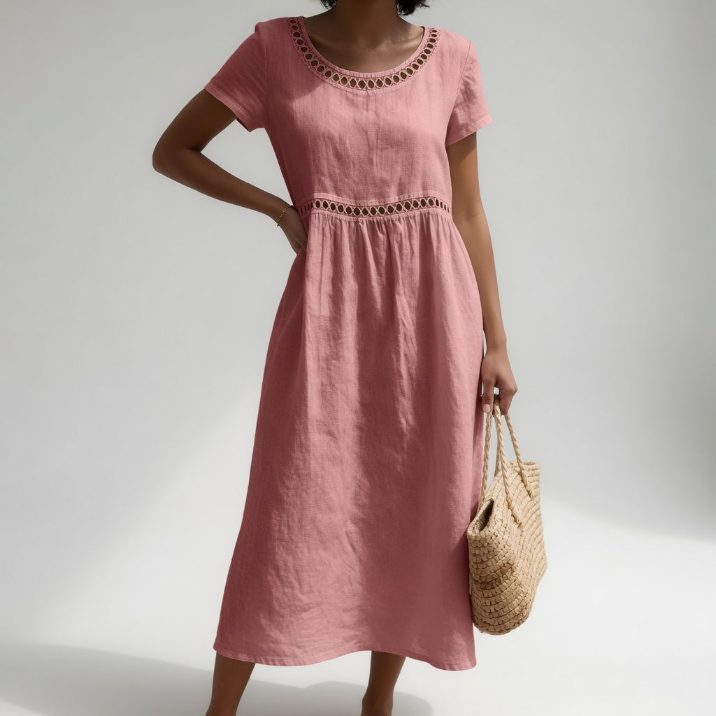 Olivia - Vestido Midi con Detalle de Bordado Calado
