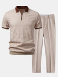 Polo de punto con cremallera texturizada y ribetes en contraste y pantalones ajustados de corte cónico