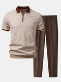 Polo de punto con cremallera texturizada y ribetes en contraste y pantalones ajustados de corte cónico