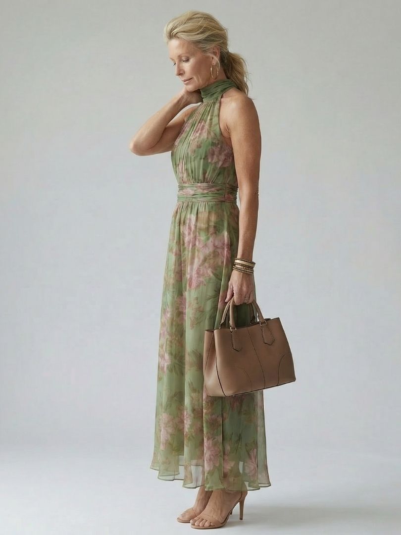 Charlotte-Rose | Vestido midi floral con cuello halter