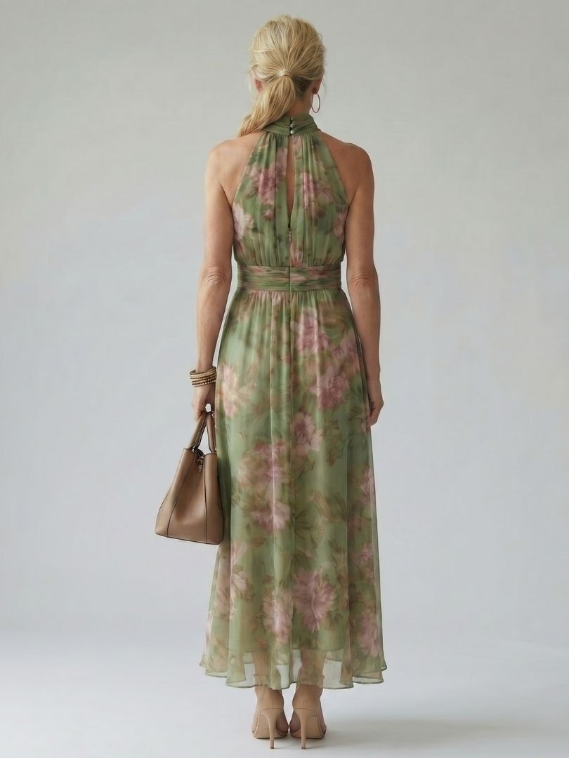 Charlotte-Rose | Vestido midi floral con cuello halter
