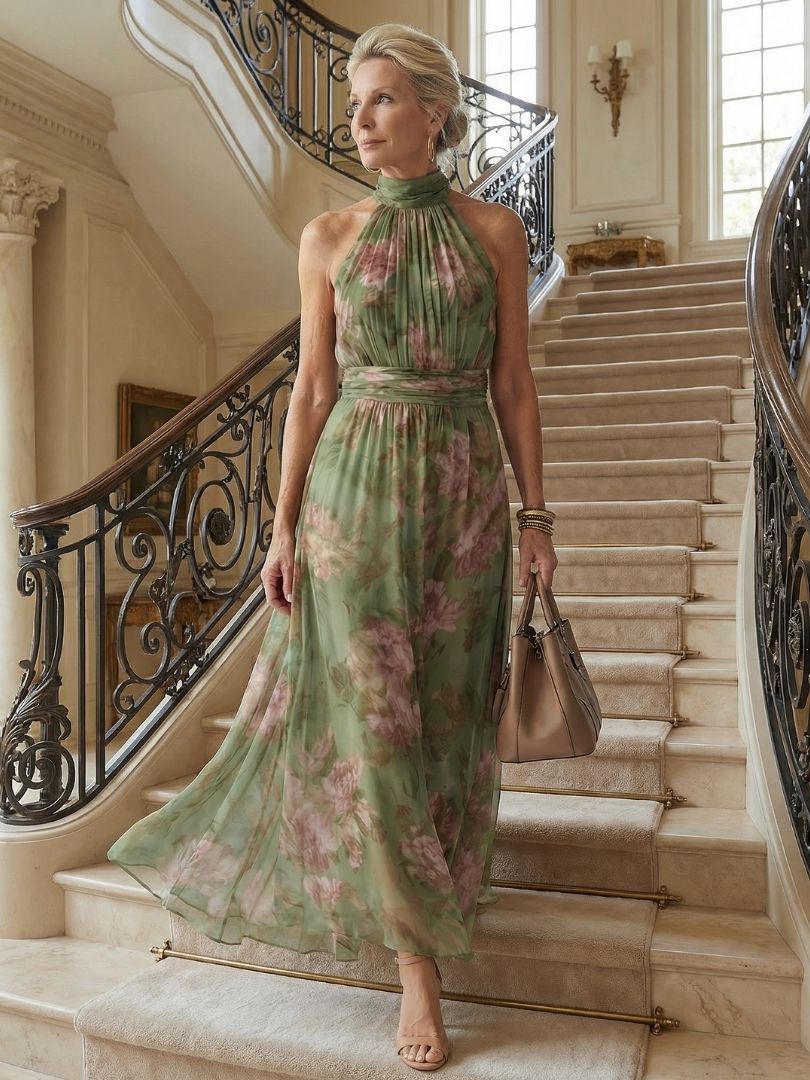 Charlotte-Rose | Vestido midi floral con cuello halter