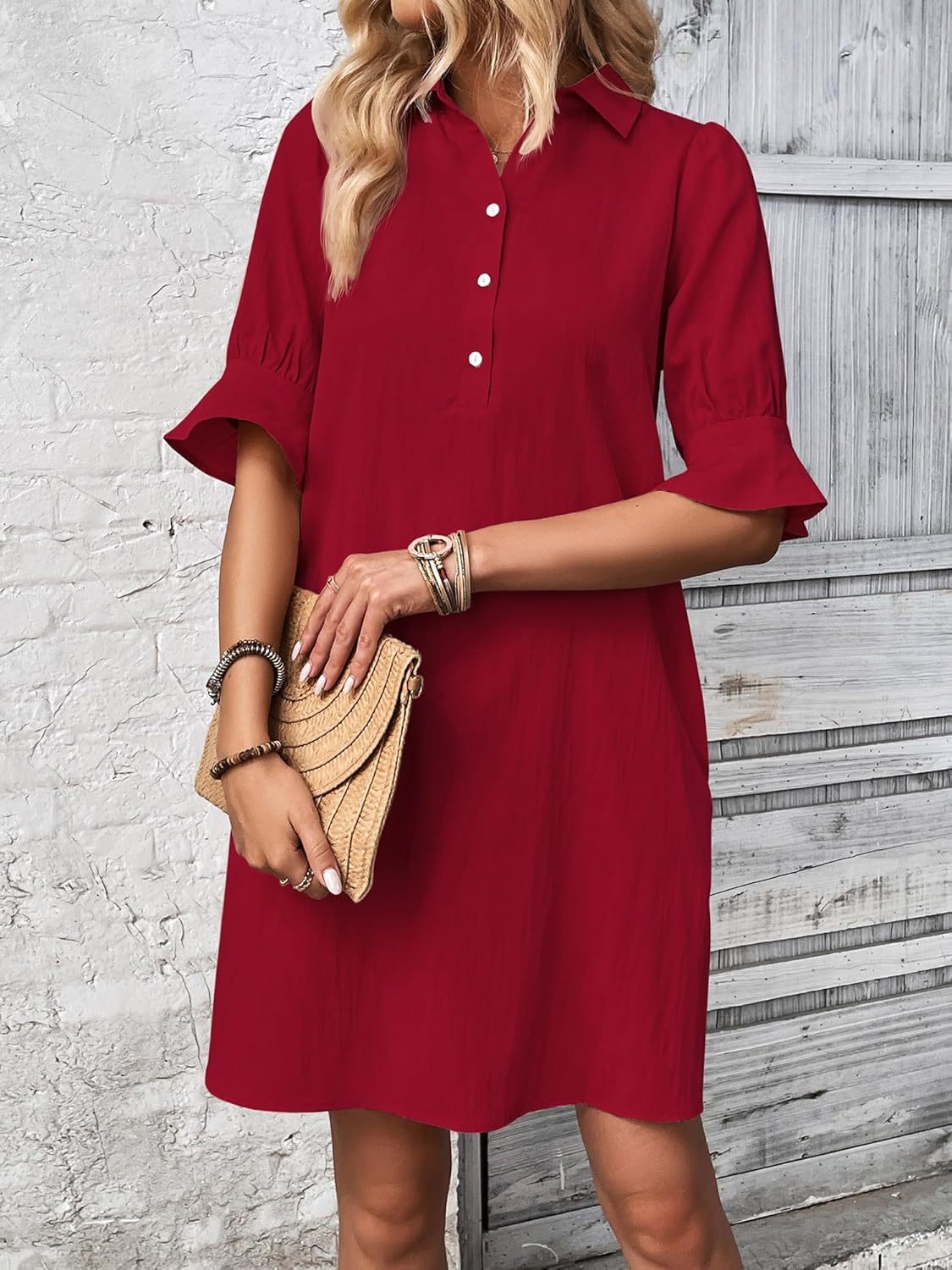 Rosalyn | Vestido Camisero Relajado con Mangas de Volante
