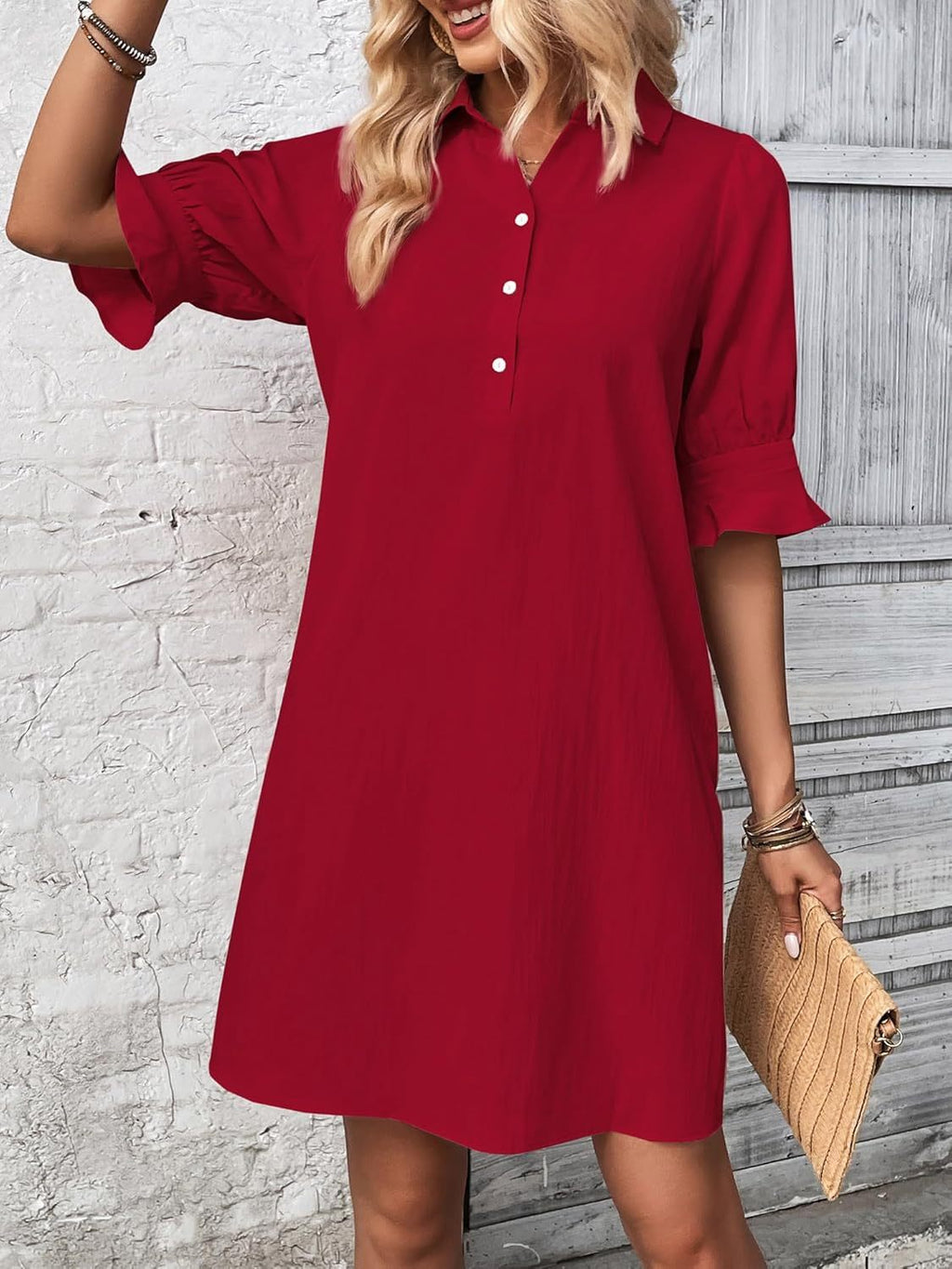 Rosalyn | Vestido Camisero Relajado con Mangas de Volante