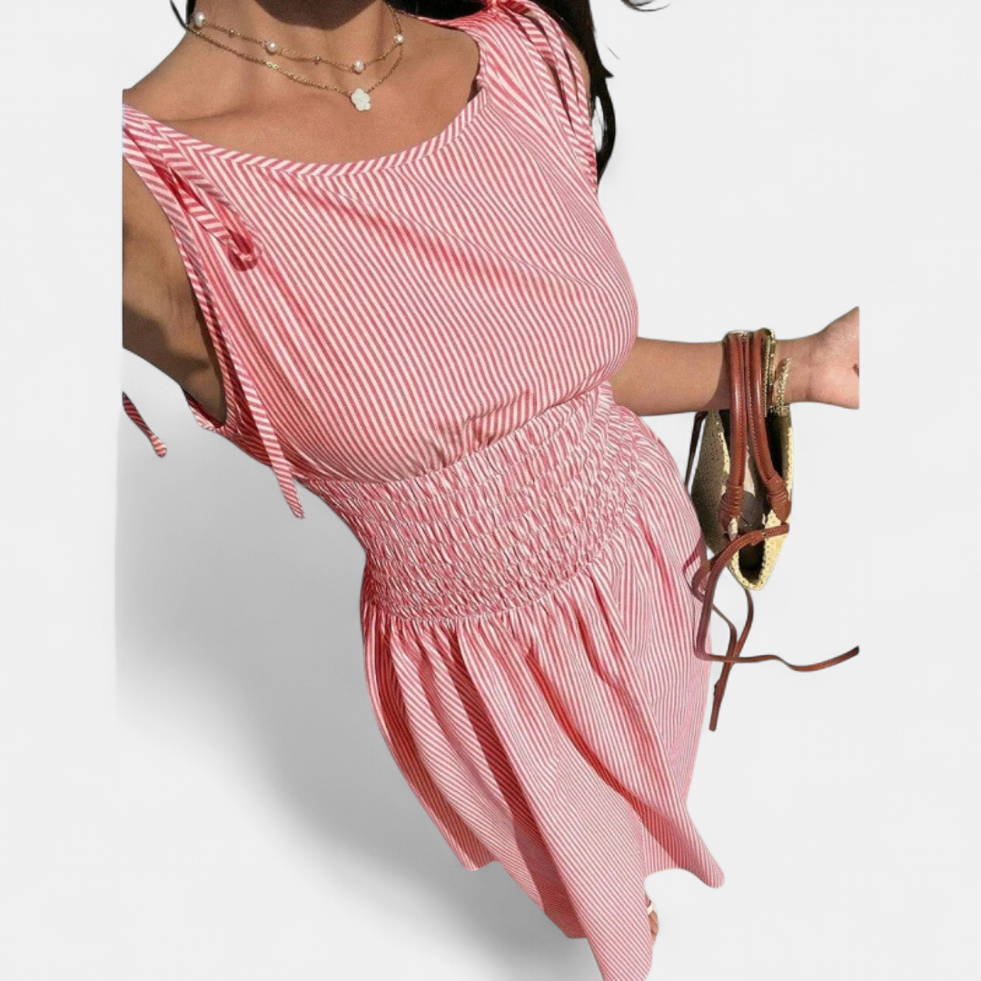 PERNETTE™ – Vestido midi de vichy con cintura fruncida