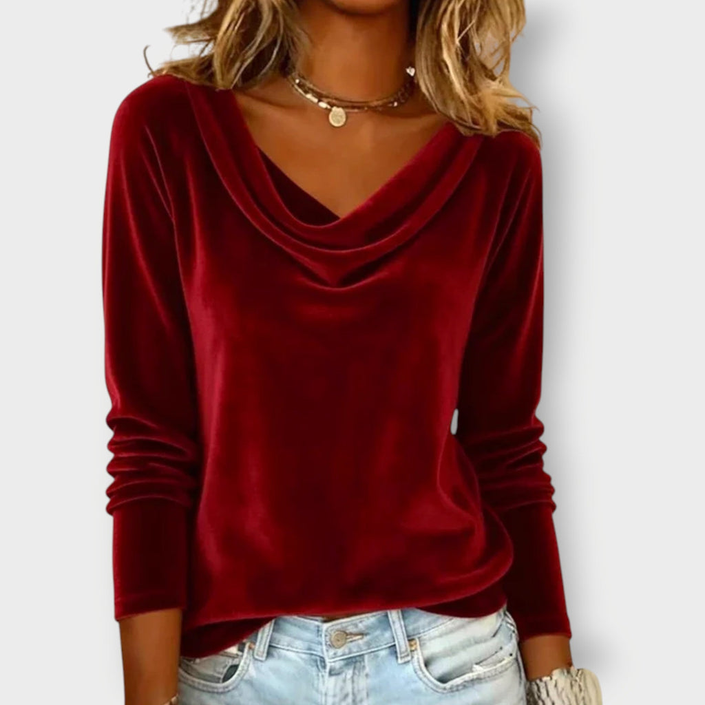Margaret - Top de Terciopelo con Cuello Drapeado