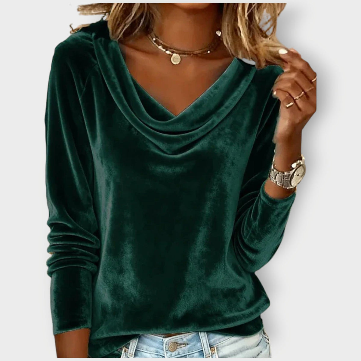 Margaret - Top de Terciopelo con Cuello Drapeado