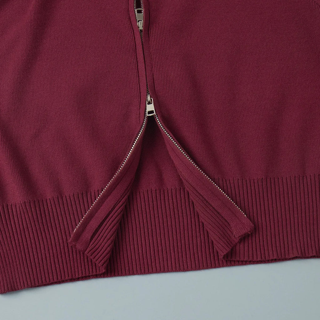 Conjunto de Bornladies para mujer: cárdigan nuevo de punto con cremallera y pantalones de pierna ancha, tejido suave, corte corto y cintura elástica. Jersey de moda para otoño-invierno.