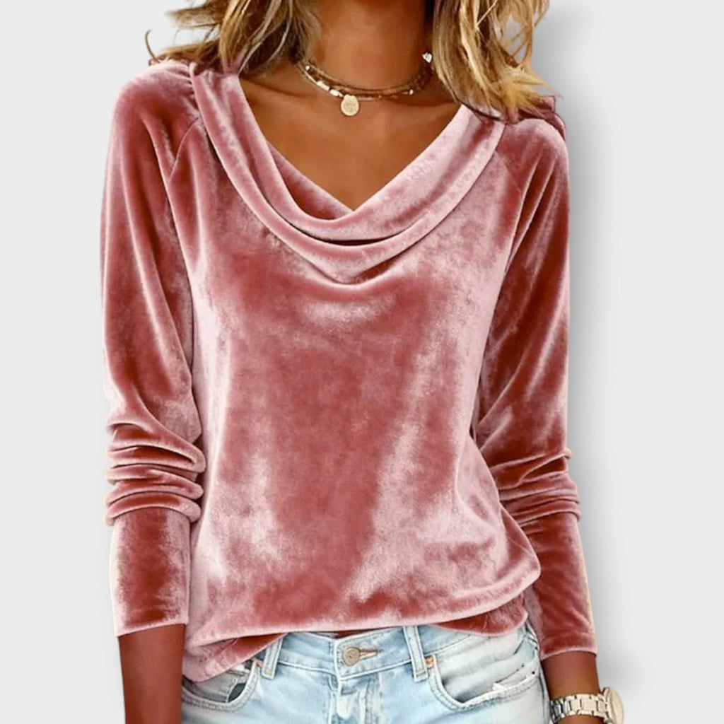 Margaret - Top de Terciopelo con Cuello Drapeado