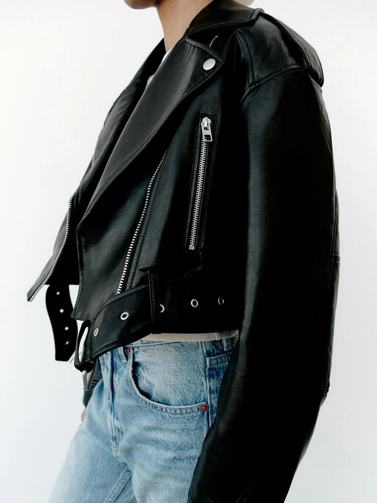 Chaqueta Biker de Piel Sintética con Cinturón