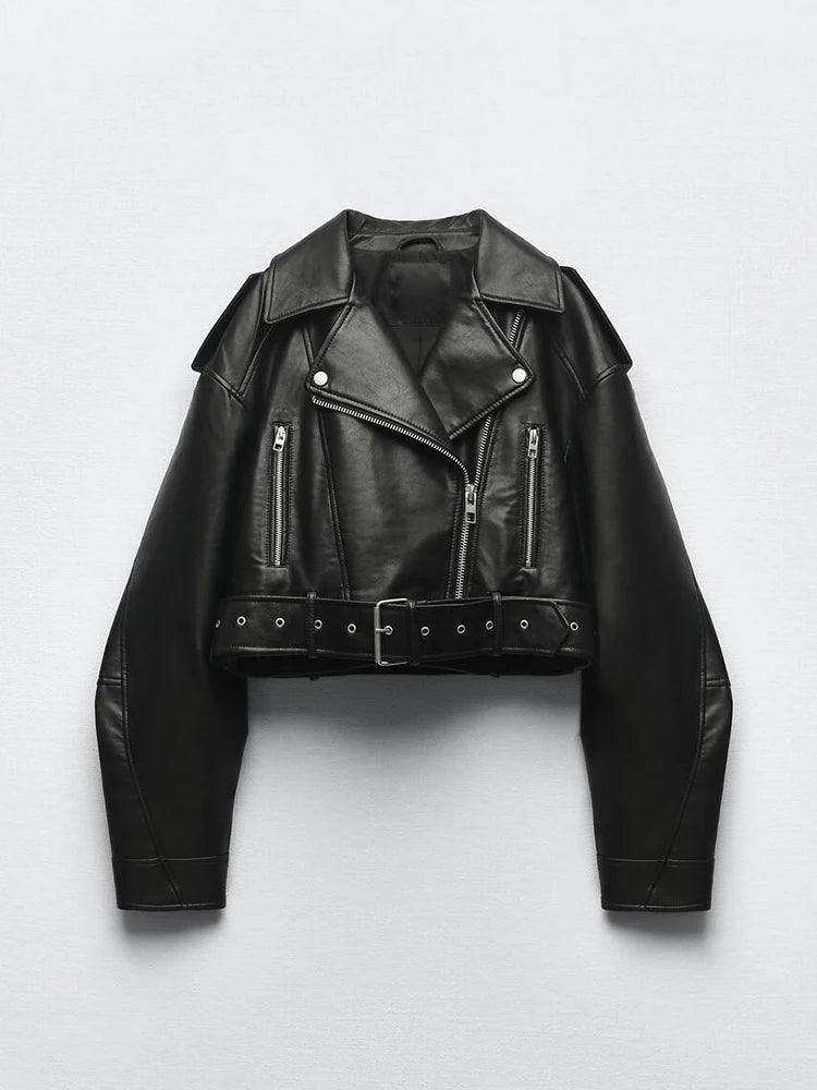 Chaqueta Biker de Piel Sintética con Cinturón