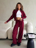 Conjunto de Bornladies para mujer: cárdigan nuevo de punto con cremallera y pantalones de pierna ancha, tejido suave, corte corto y cintura elástica. Jersey de moda para otoño-invierno.