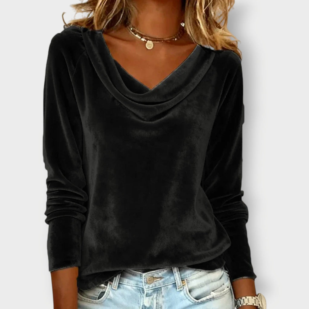 Margaret - Top de Terciopelo con Cuello Drapeado