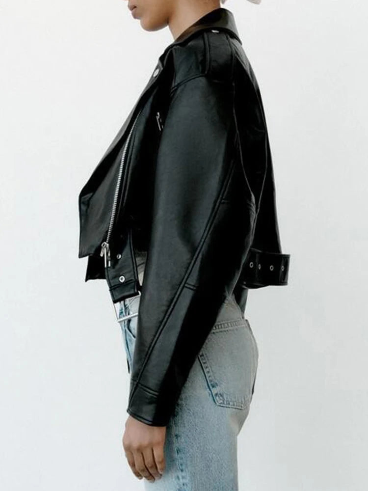 Chaqueta Biker de Piel Sintética con Cinturón