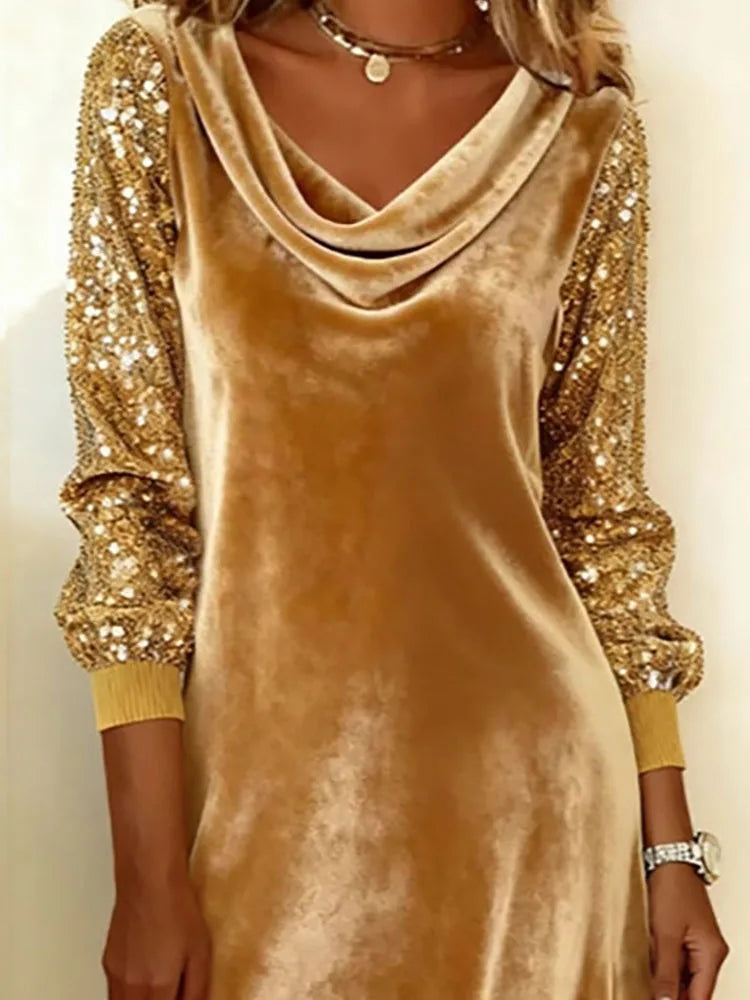 FROSINA™ | Vestido de terciopelo con mangas brillantes