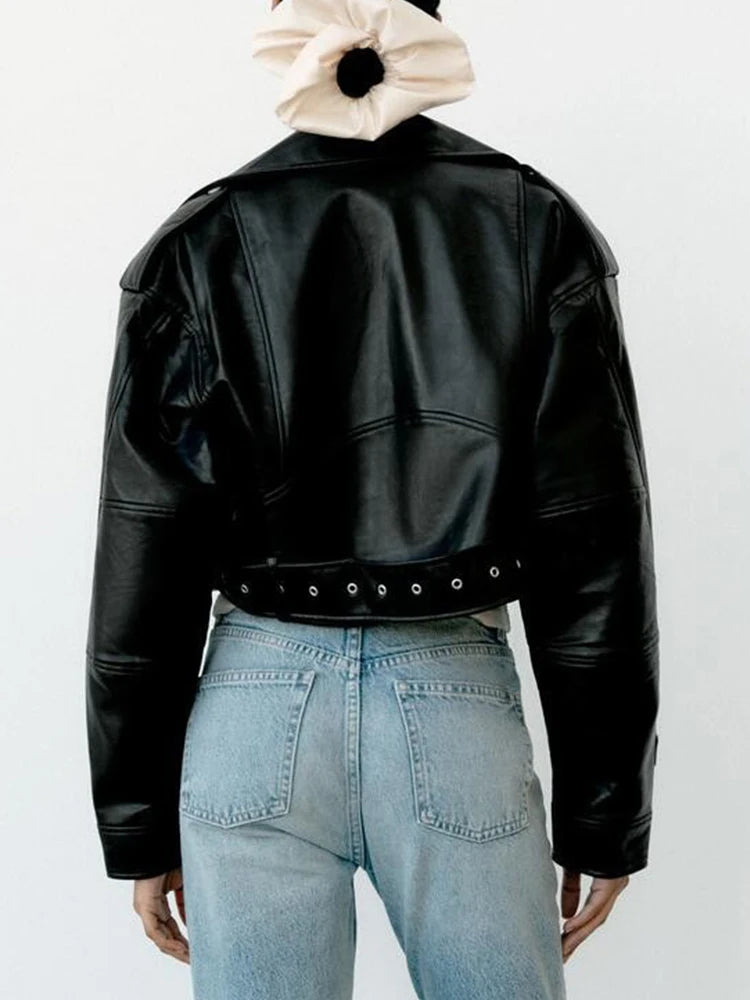 Chaqueta Biker de Piel Sintética con Cinturón
