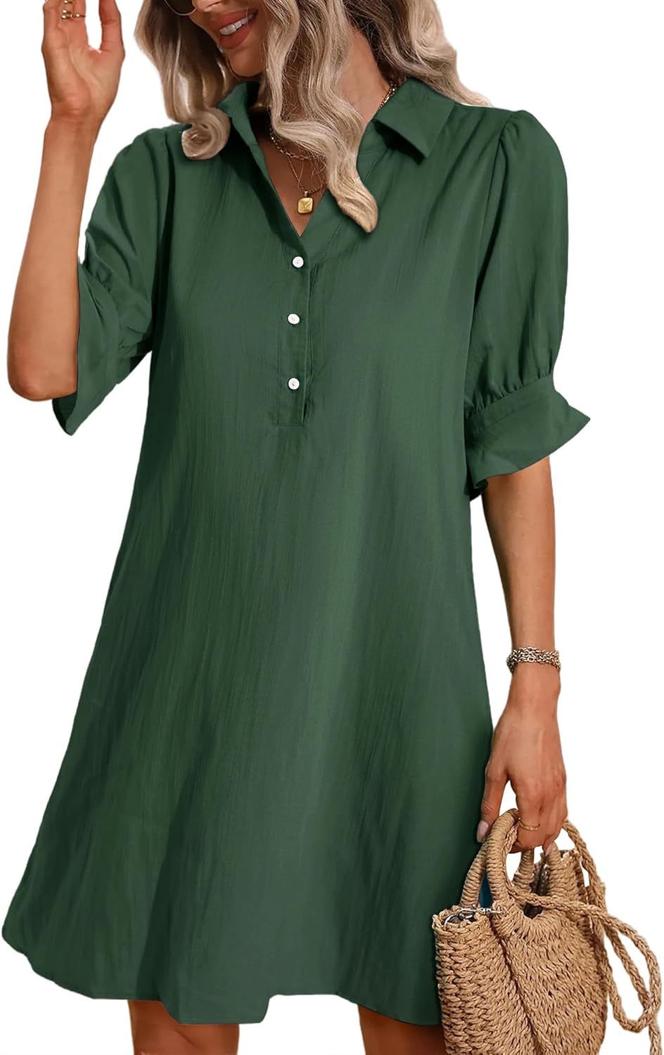Rosalyn | Vestido Camisero Relajado con Mangas de Volante
