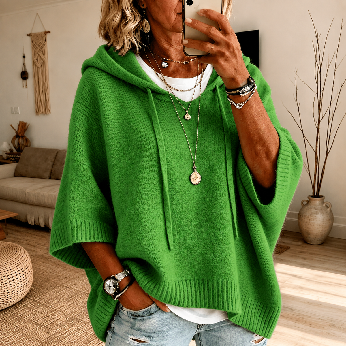 Margaux – Jersey Poncho Verde