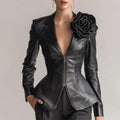 Chaqueta floral de cuero sintético para mujer