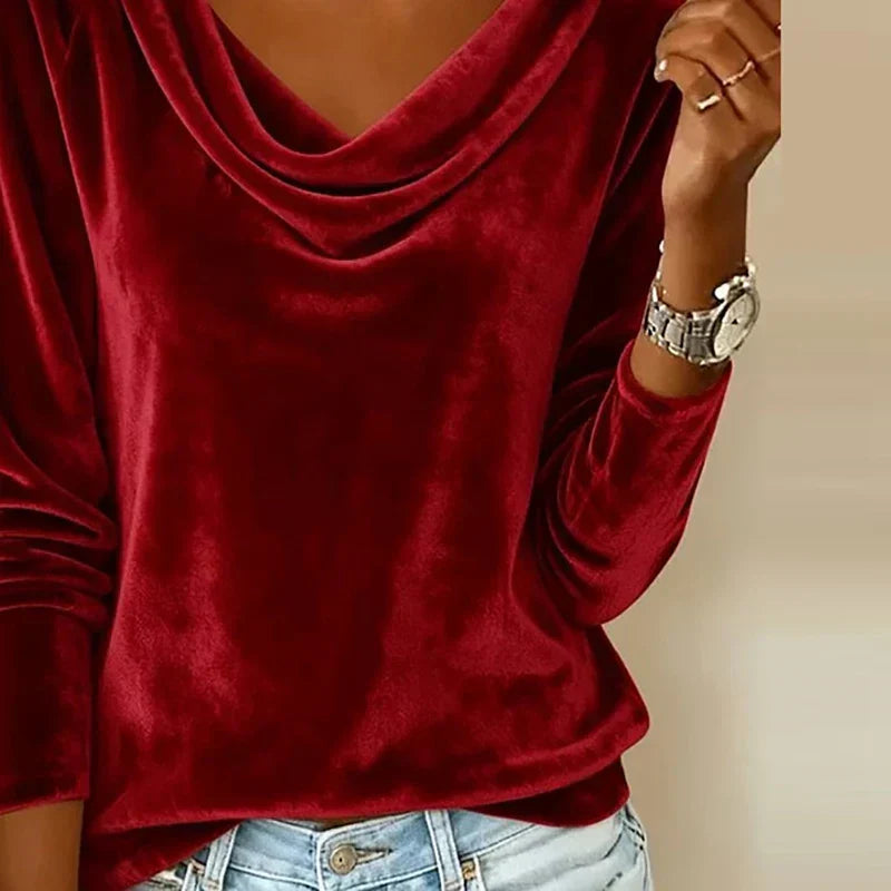 Margaret - Top de Terciopelo con Cuello Drapeado